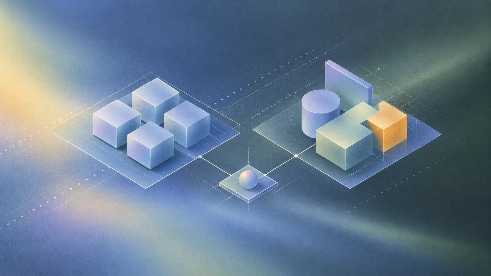 Editorial illustration comparing repeated software modules with a tailored assembly